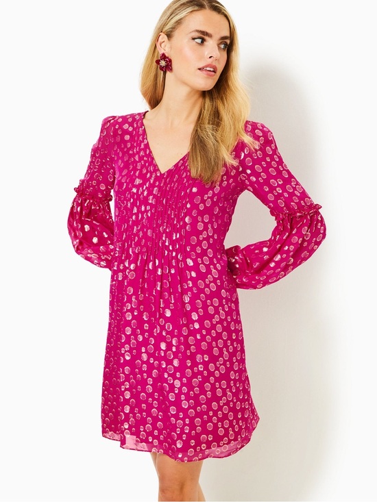 Lilly Pulitzer Dresses & Skirts - Pink Lily Pulitzer V-Neck Long-Sleeve Polka Dot Women's Dress